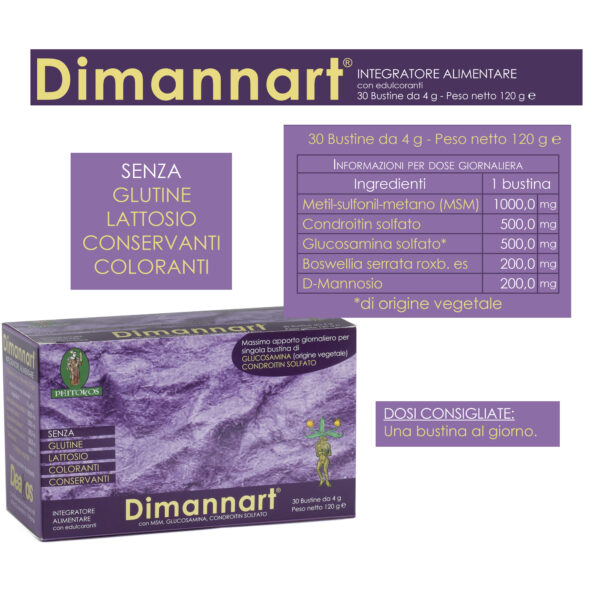 DIMANNART Integratore alimentare con Metil-Sulfonil-Metano (MSM) - 30 bustine